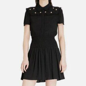 Maje Black Ravanna Bee Smocked Blouson Dress 2 US Medium